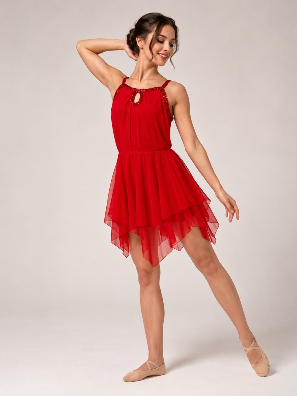 Revolution Dancewear Red Sequin Trim Lyrical Dance Costume Style 761 | Sz Small